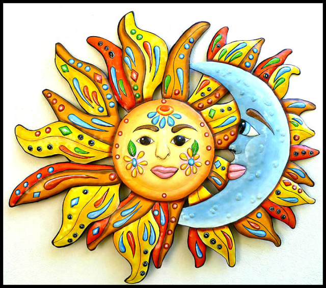 Sun - Moon Wall Art - Painted Metal Wall Hanging,Outdoor Metal Art- Haitian Steel Drum - 24"